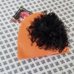 Orange Cotton Hat with Large Black Marabou